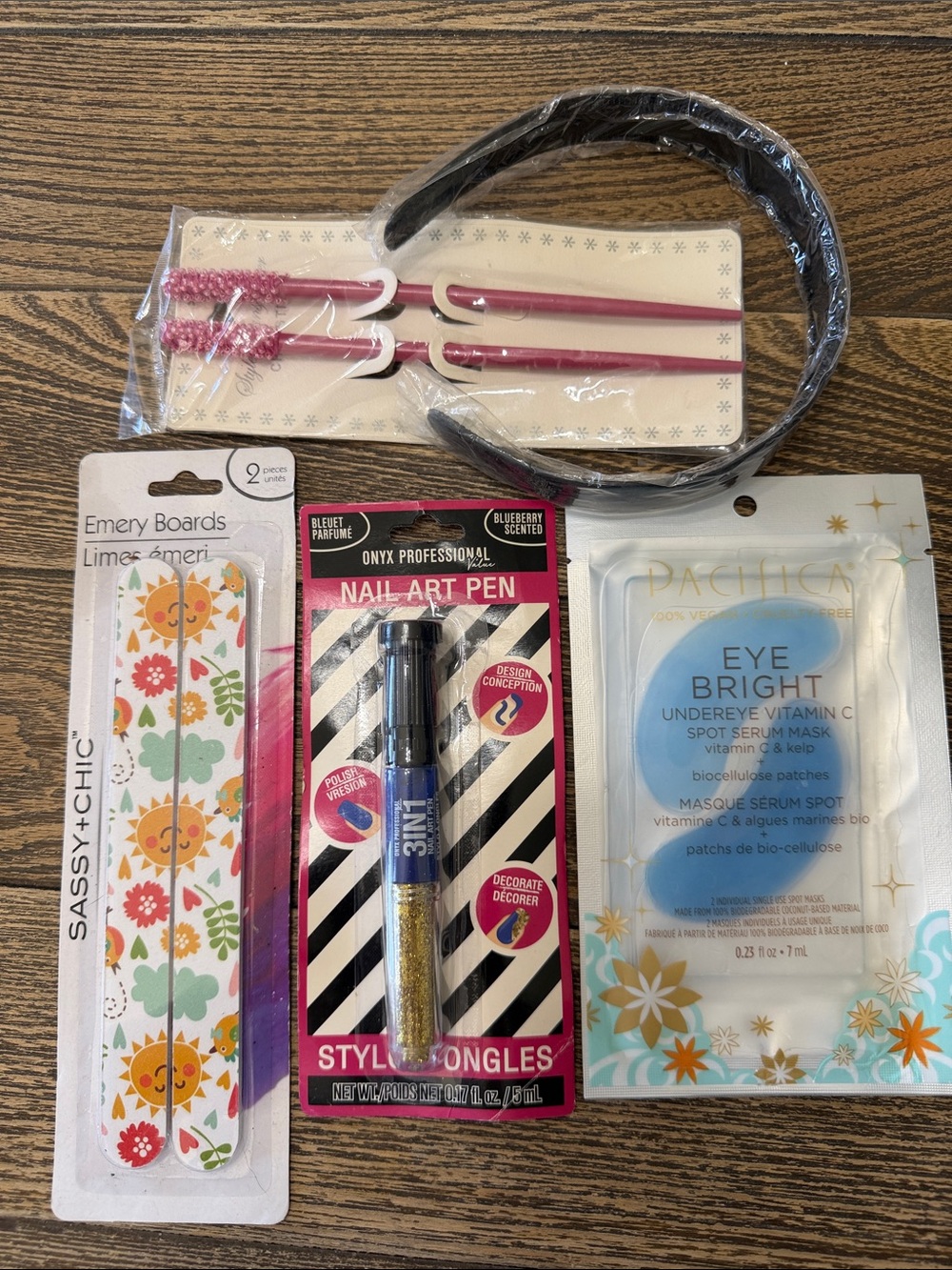 Teen girls self-care lot, Emery boards, nail art pen under eyepatch headband
